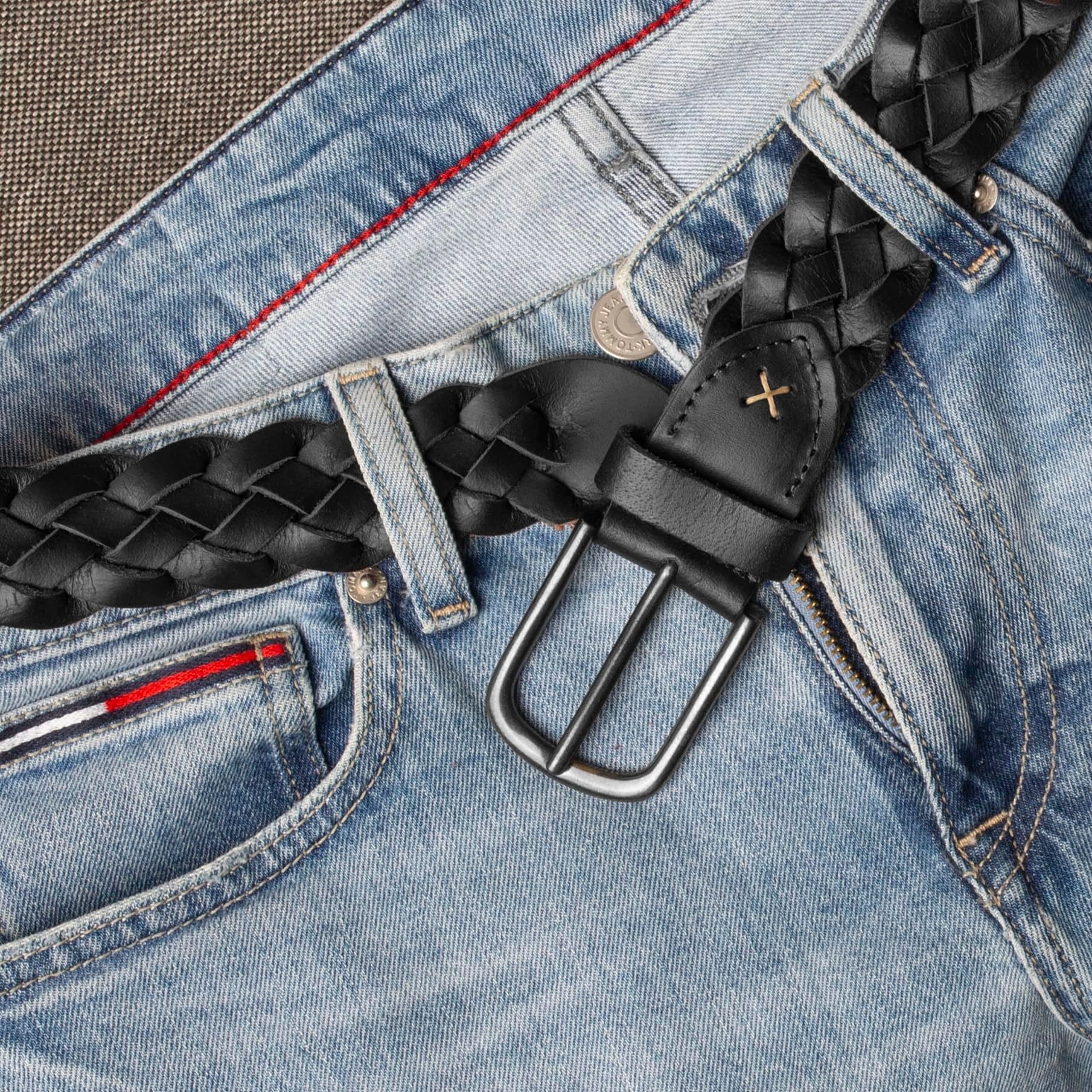 Woodland Leathers Woodland Leathers Men's Genuine Leather Braided Woven Belt 1.5" Width in Black - 4