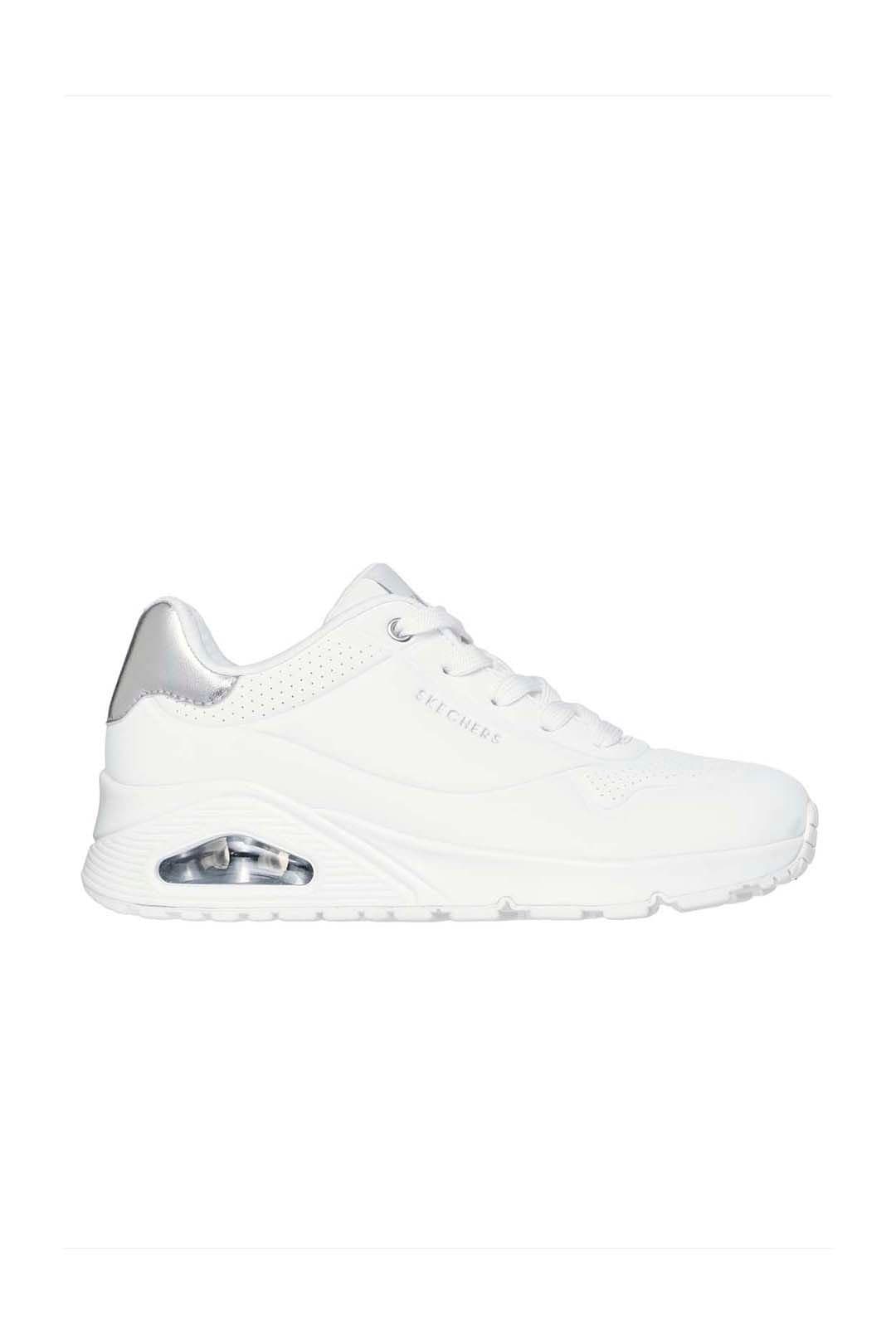 Skechers Skechers Women's Uno Metallic Heel Trainers White/Silver in White