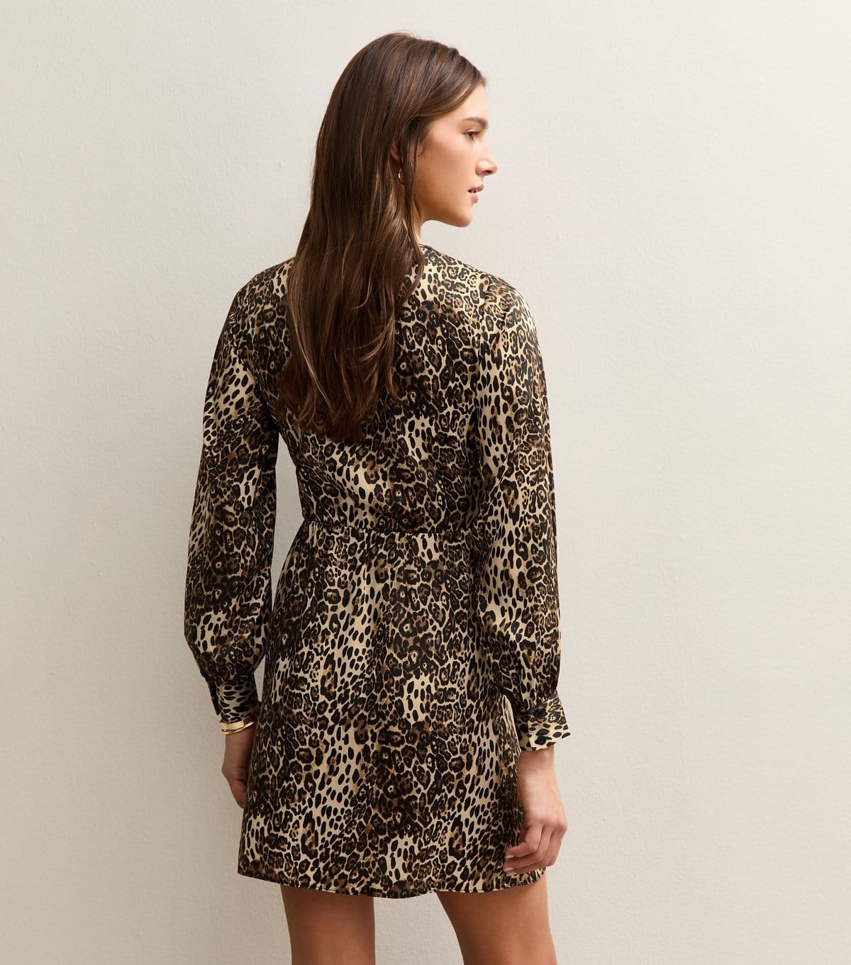 New Look Women's Brown Animal Print Satin Wrap Mini Dress New Look - 4