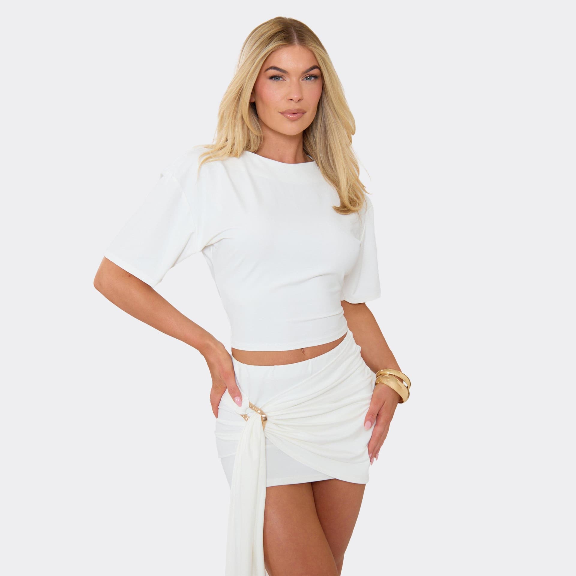 EGO EGO Cream Jersey Mid Sleeve Cropped T-Shirt