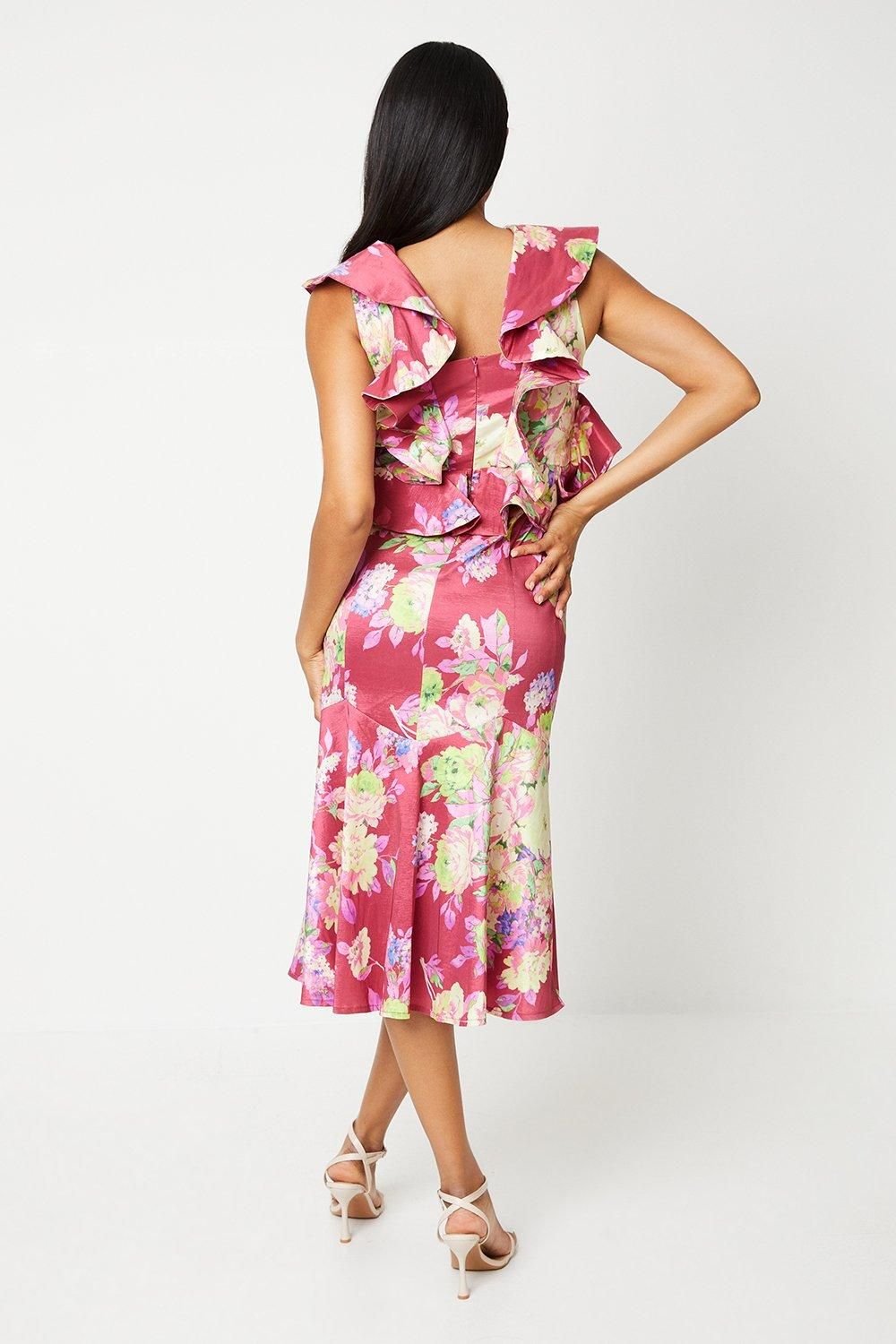 Coast Coast Women's Printed Ruffle Sleeve Midi Wedding Guest Dress in Red - 3