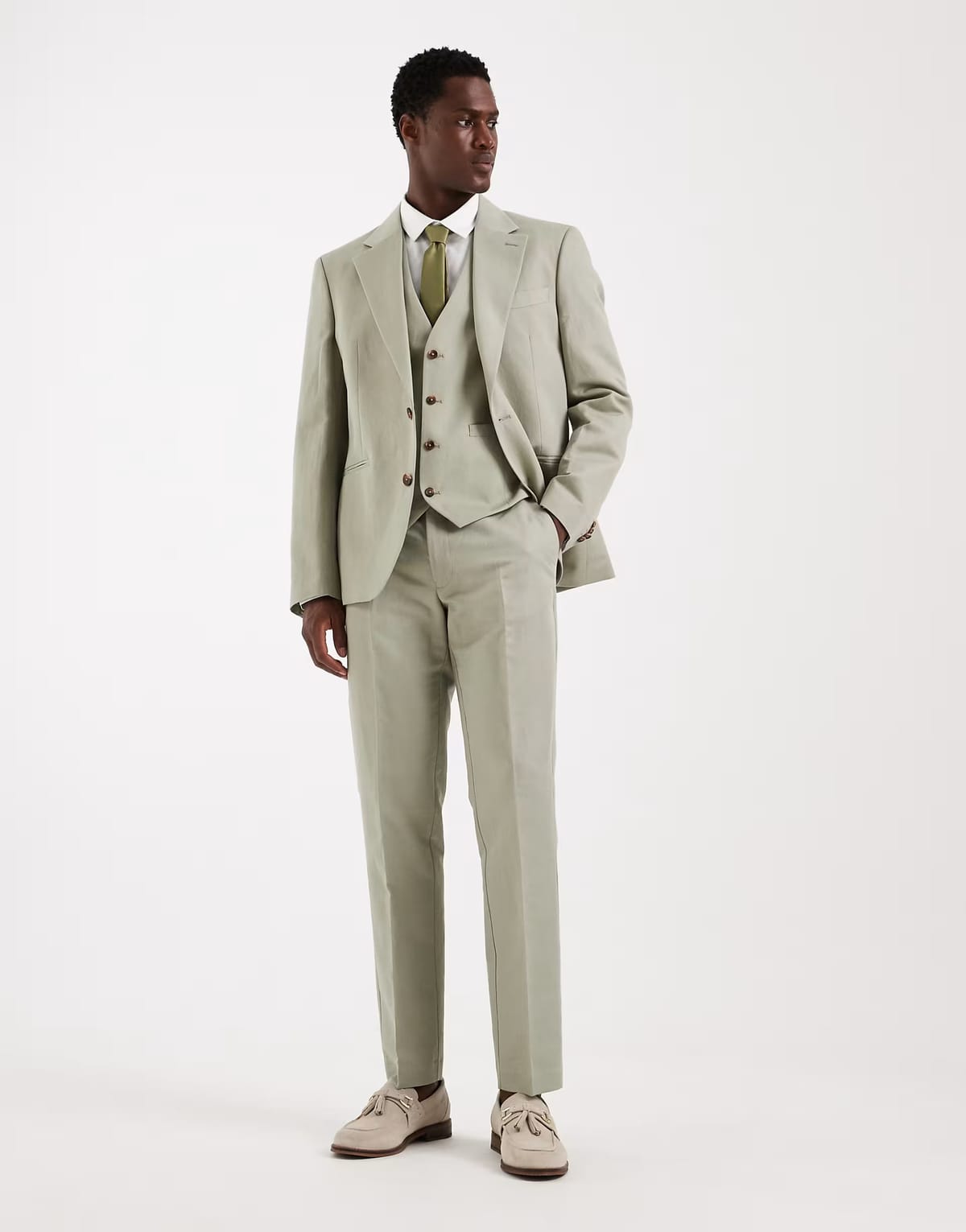 ASOS ASOS DESIGN slim suit trousers in linen rich sage twill - 1