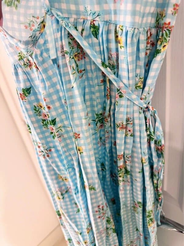 New Look New Look Blue Gingham Floral Wrap Midi Dress UK 22 💙 Cottagecore