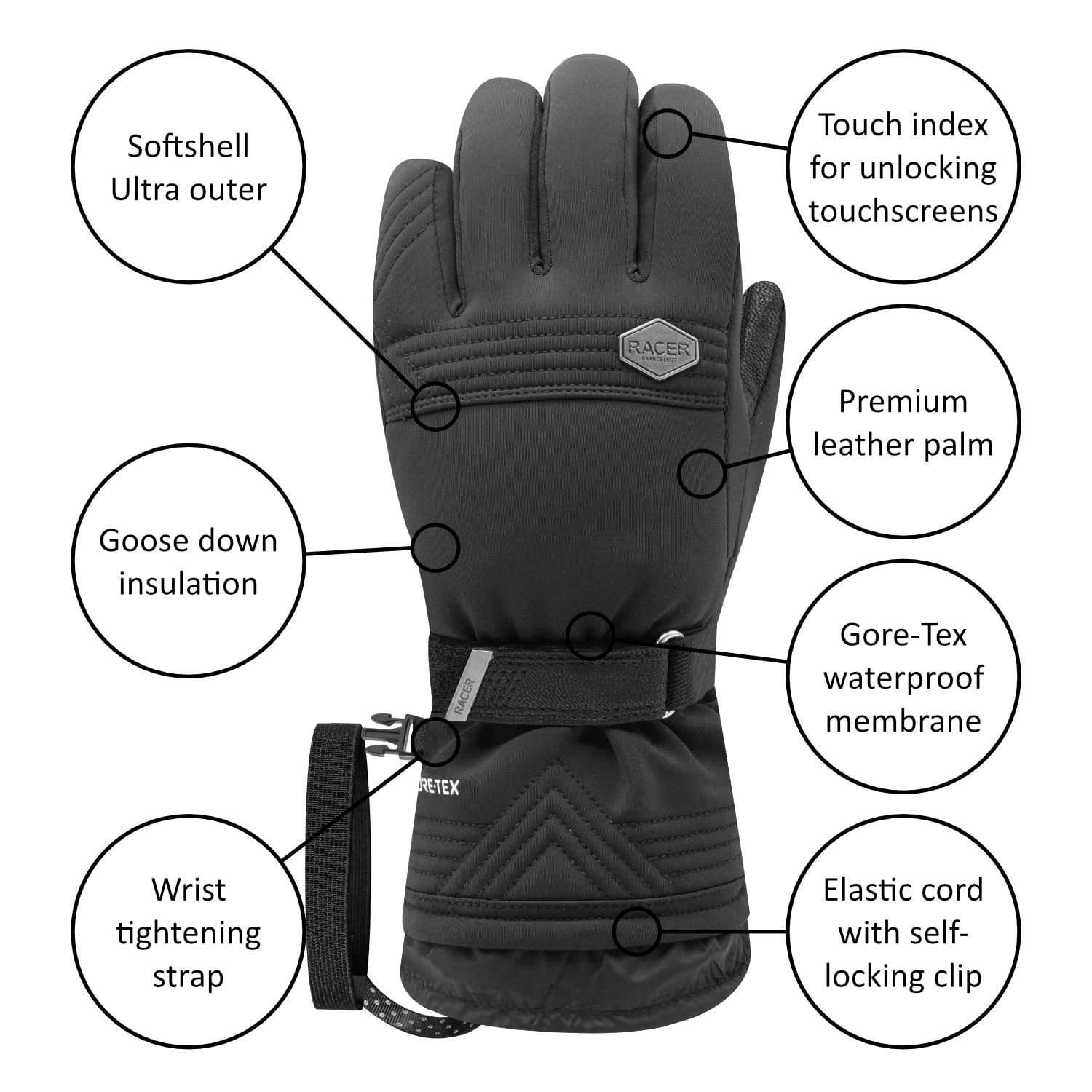 Racer Racer Women's 'GSTARZ3' Waterproof Gore-tex® Ski Gloves in Black - 4