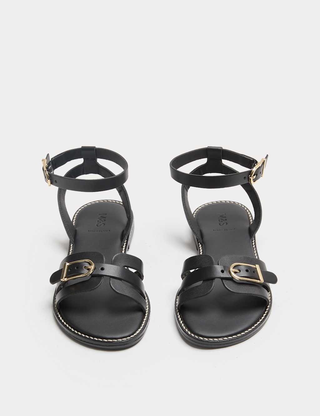 Marks & Spencer M&S Leather Buckle Ankle Strap Sandals Black - 1