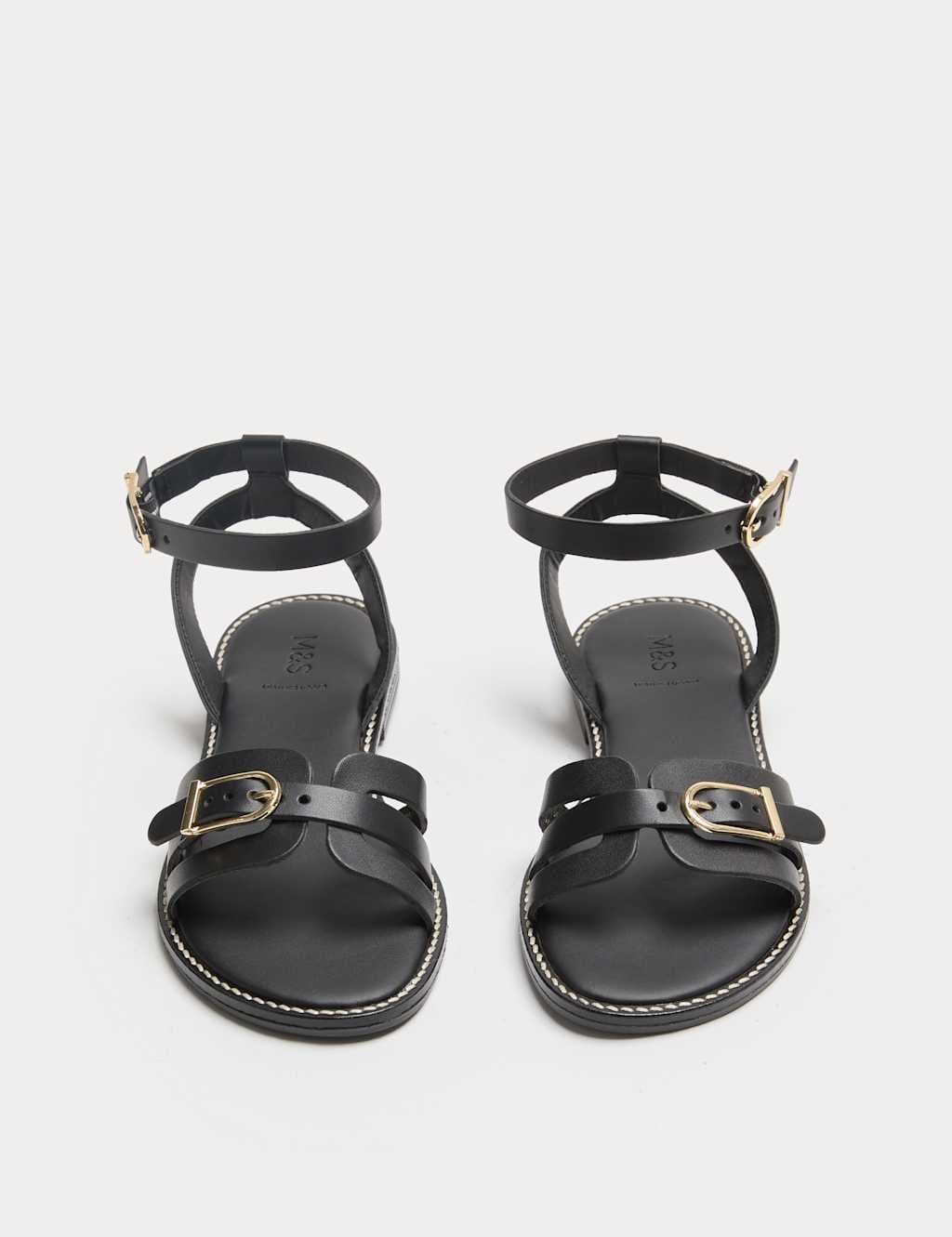 Marks & Spencer M&S Black Leather Buckle Ankle Strap Sandals