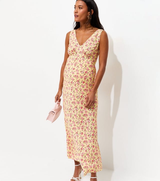 New Look Women's Maternity Light Yellow Ditsy V Neck Bias Cut Midi Dress New Look - 2