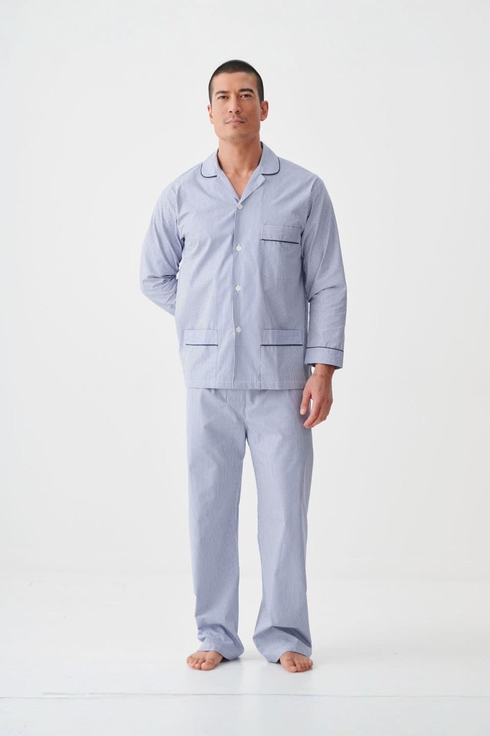 British Boxers British Boxers Men's "Blue Pinstripe" Crisp Cotton Pyjama Set in Light Blue