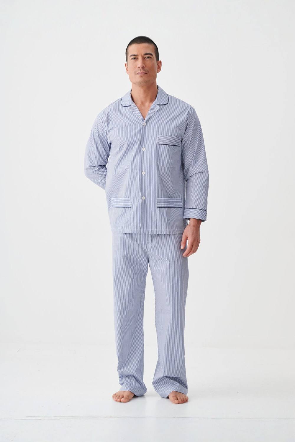 British Boxers British Boxers Men's "Blue Pinstripe" Crisp Cotton Pyjama Set in Light Blue - 2