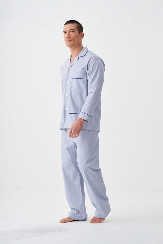 British Boxers British Boxers Men's "Blue Pinstripe" Crisp Cotton Pyjama Set in Light Blue - 2