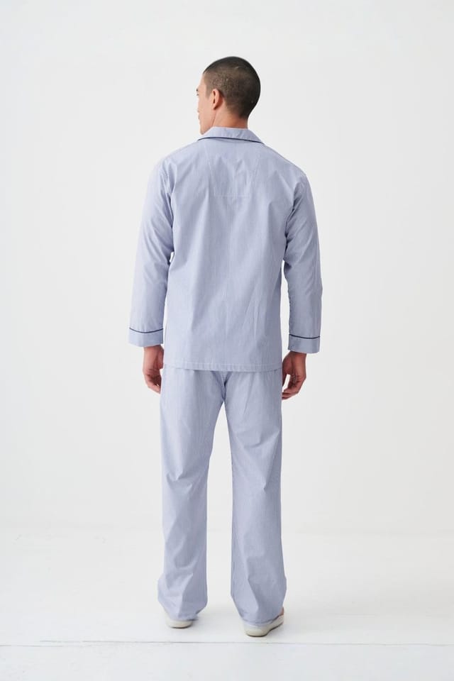 British Boxers British Boxers Men's "Blue Pinstripe" Crisp Cotton Pyjama Set in Light Blue - 3
