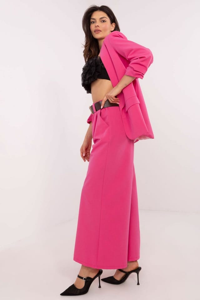 Love Lace Love Lace Women's High Waist Flared Trousers with Belt Pockets in Pink - 2