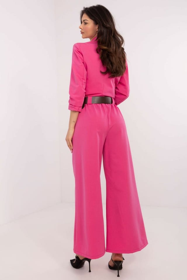 Love Lace Love Lace Women's High Waist Flared Trousers with Belt Pockets in Pink - 3