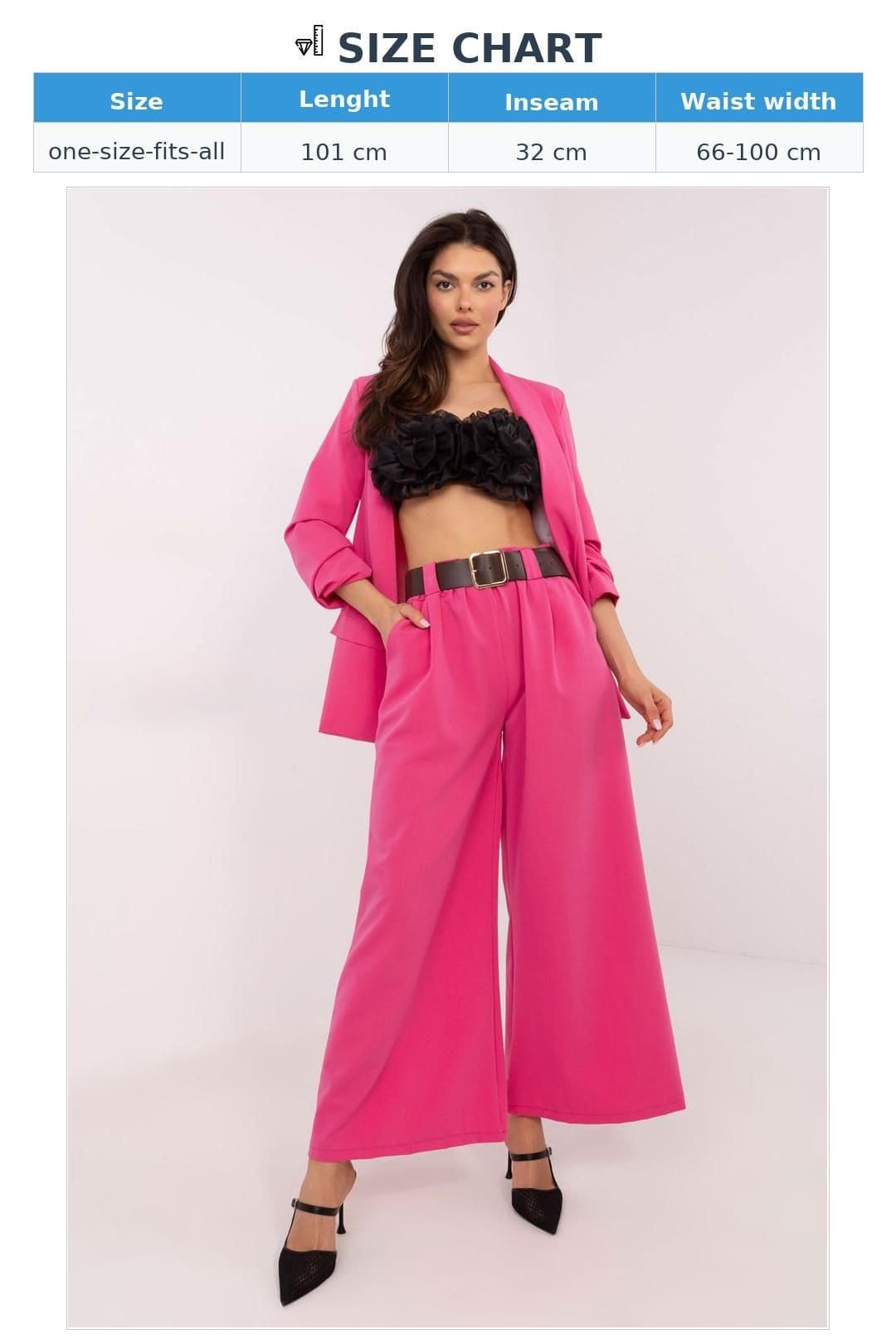 Love Lace Love Lace Women's High Waist Flared Trousers with Belt Pockets in Pink - 4