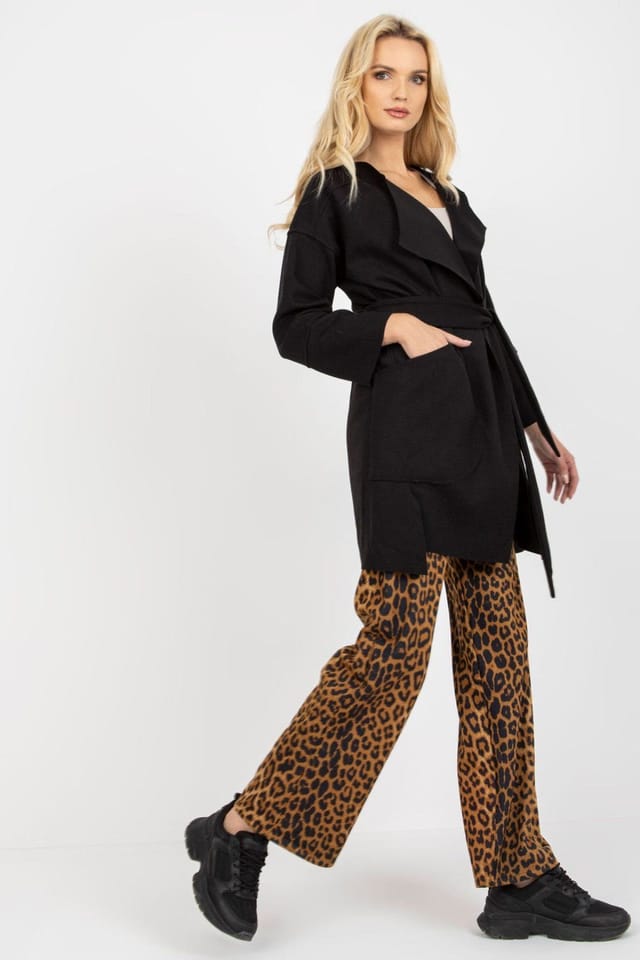 Love Lace Love Lace Women's Long Sleeve Tie Belt Patch Pocket Coat in Black - 2