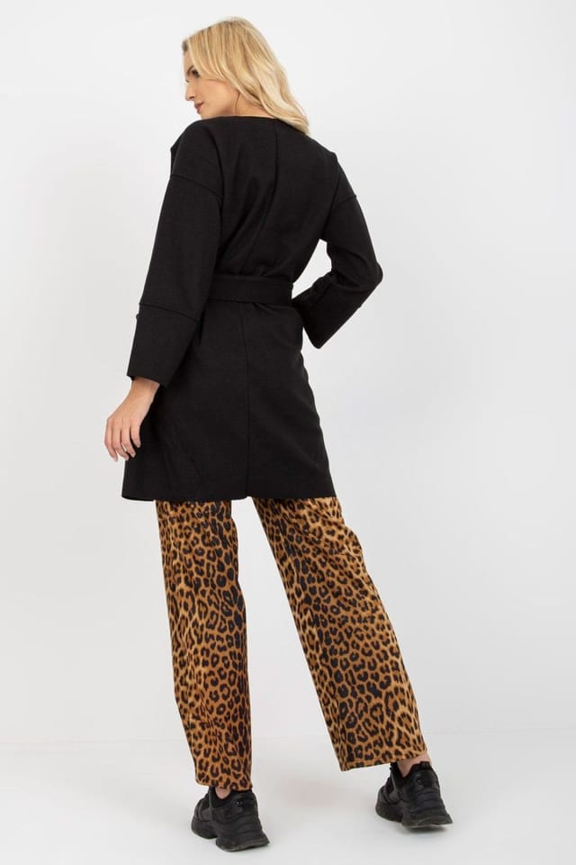 Love Lace Love Lace Women's Long Sleeve Tie Belt Patch Pocket Coat in Black - 3