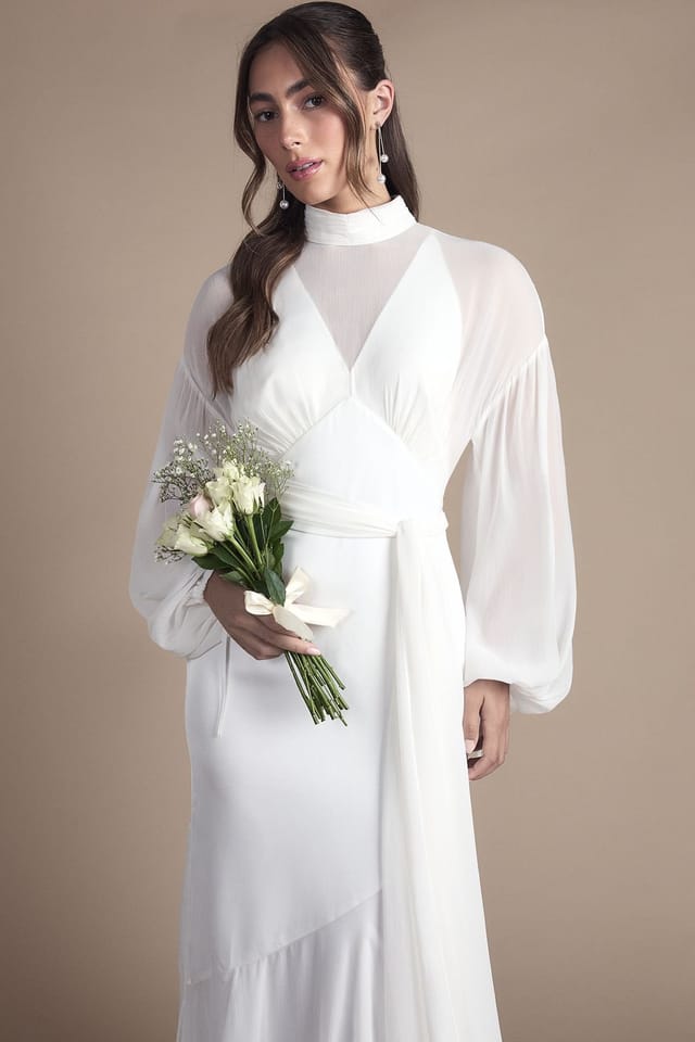 Coast Coast Women's Chiffon Overlay Bohemian Long Sleeve Maxi Wedding Dress in Ivory - 2