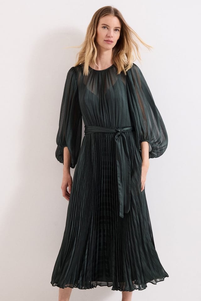 Phase Eight Phase Eight Women's Lucie Striped Pleated Midi Dress in Bottle Green - 3
