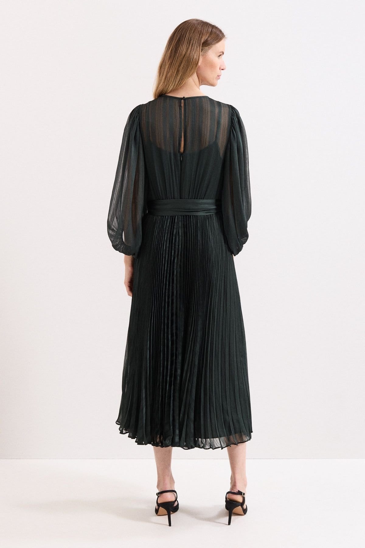 Phase Eight Phase Eight Women's Lucie Striped Pleated Midi Dress in Bottle Green - 4