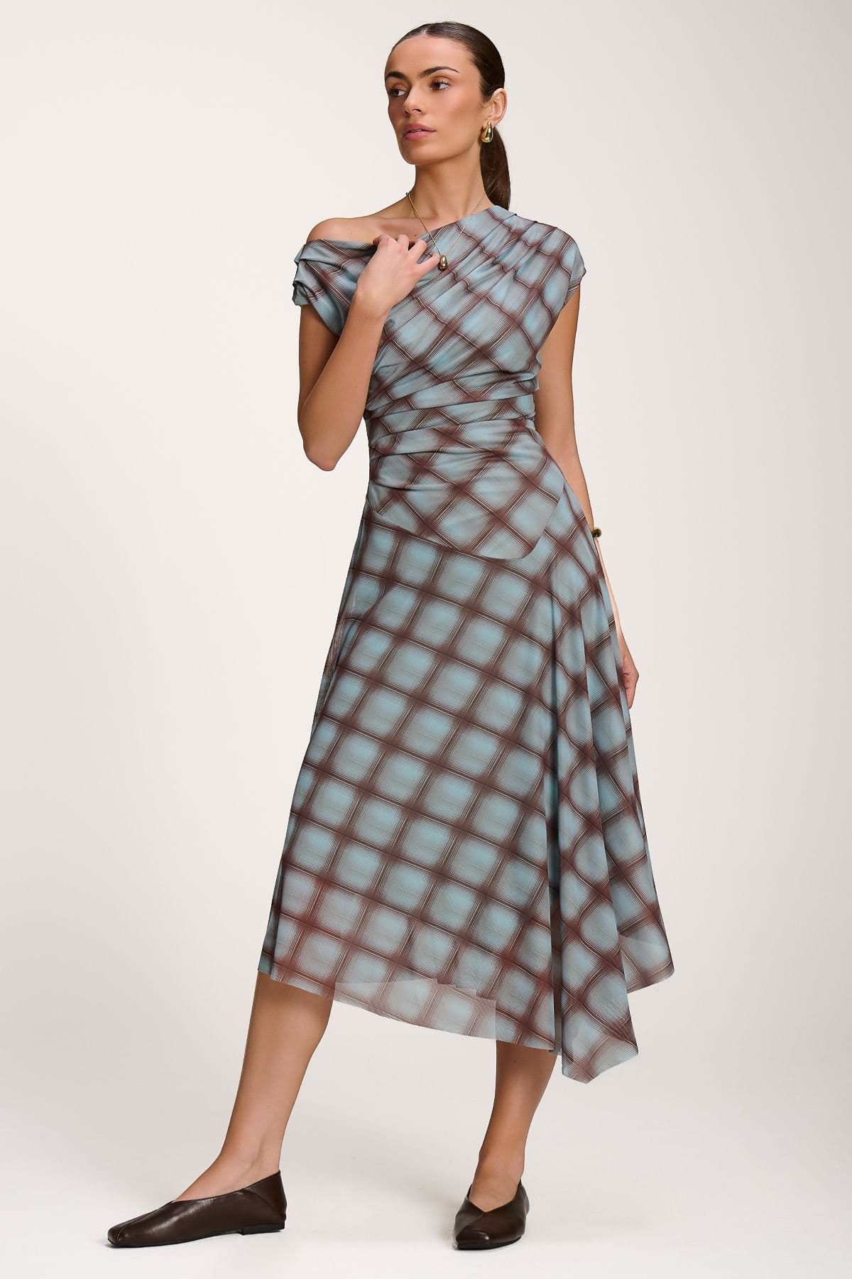 Jolie Moi Jolie Moi Women's Asymmetric Draped Mesh Dress - 4