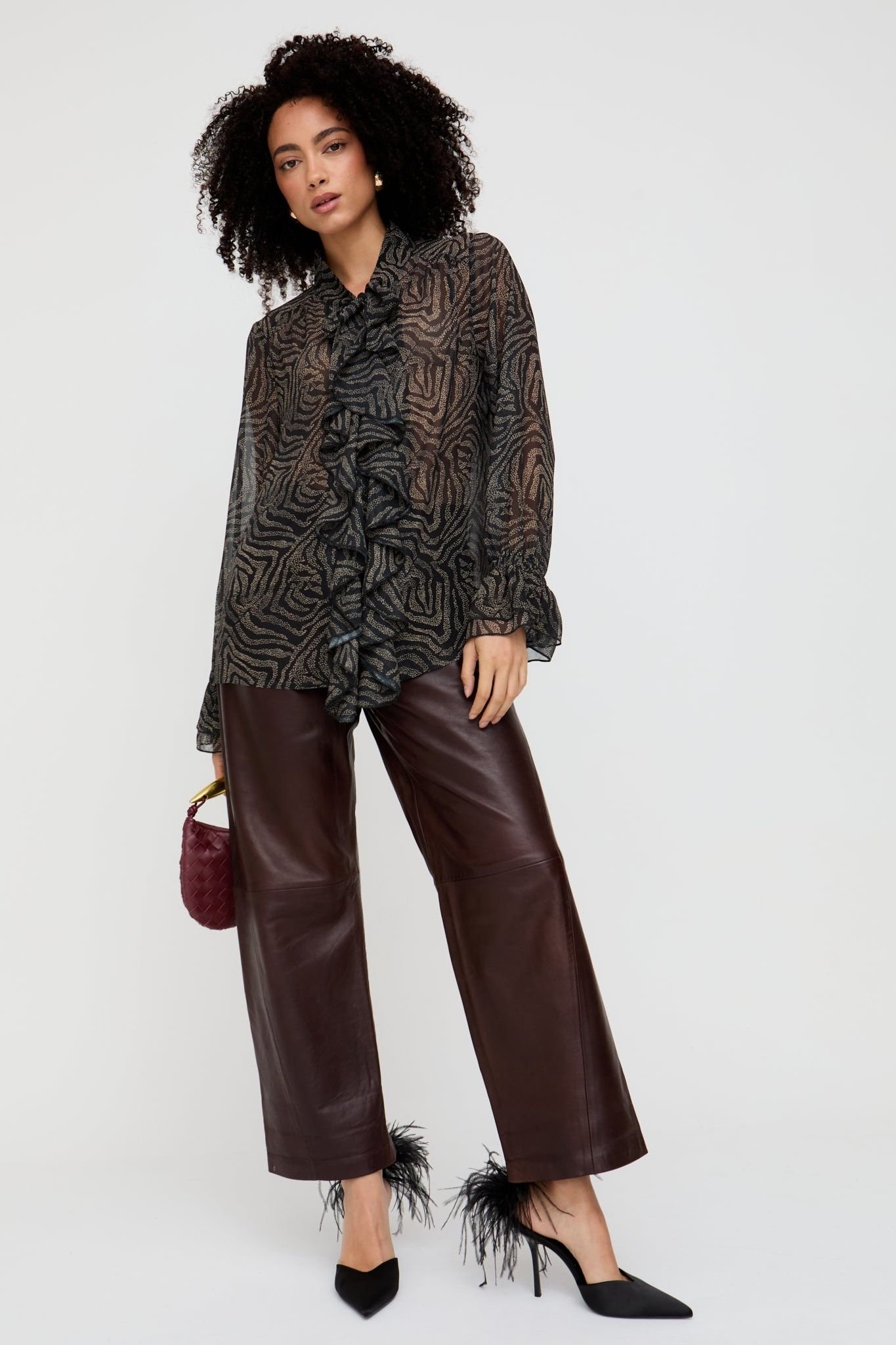 Lily and Lionel Lily and Lionel Women's Zendaya Ruffle Detail Zebra Print Shirt In Black - 2