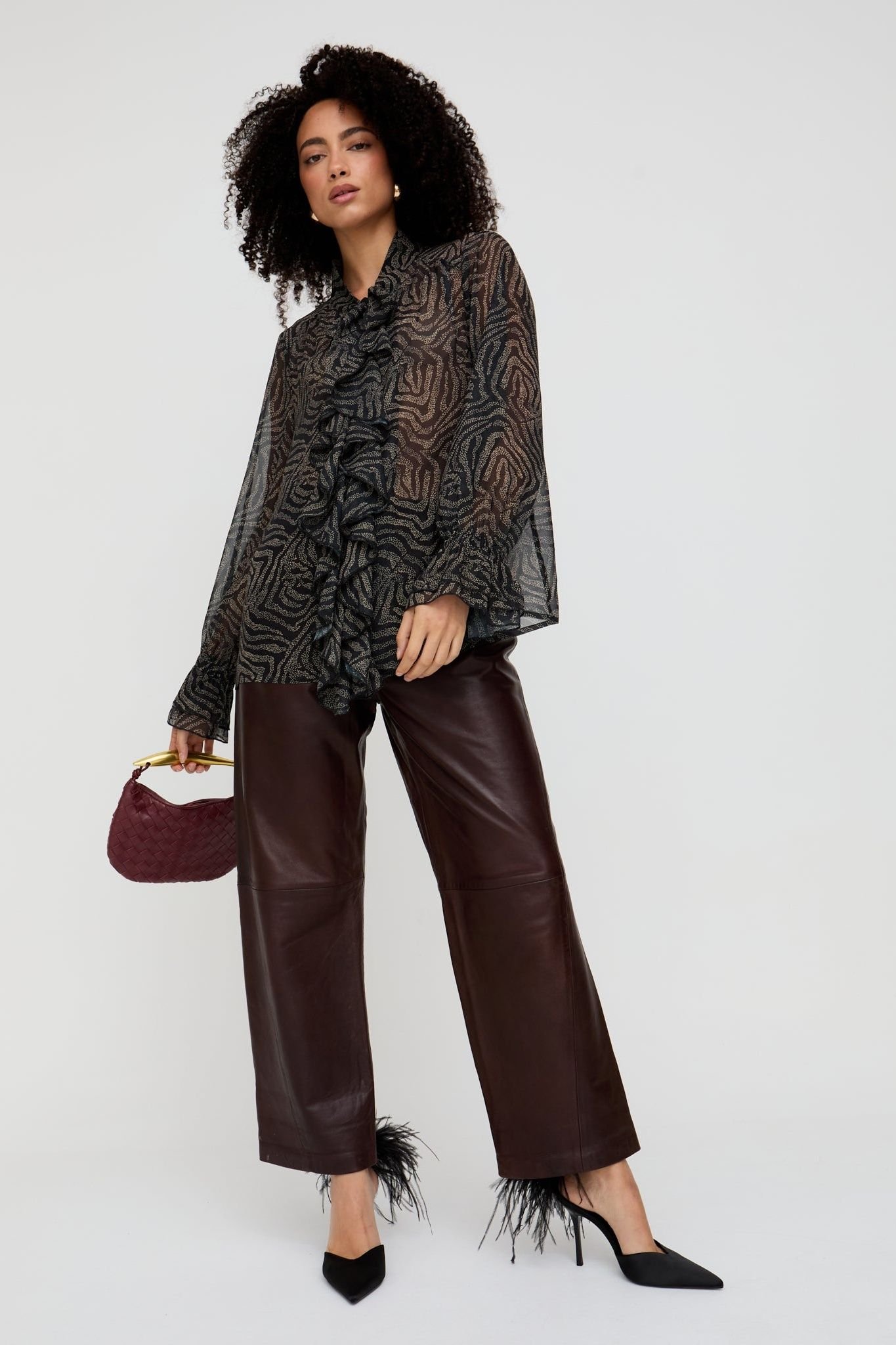 Lily and Lionel Lily and Lionel Women's Zendaya Ruffle Detail Zebra Print Shirt In Black - 4