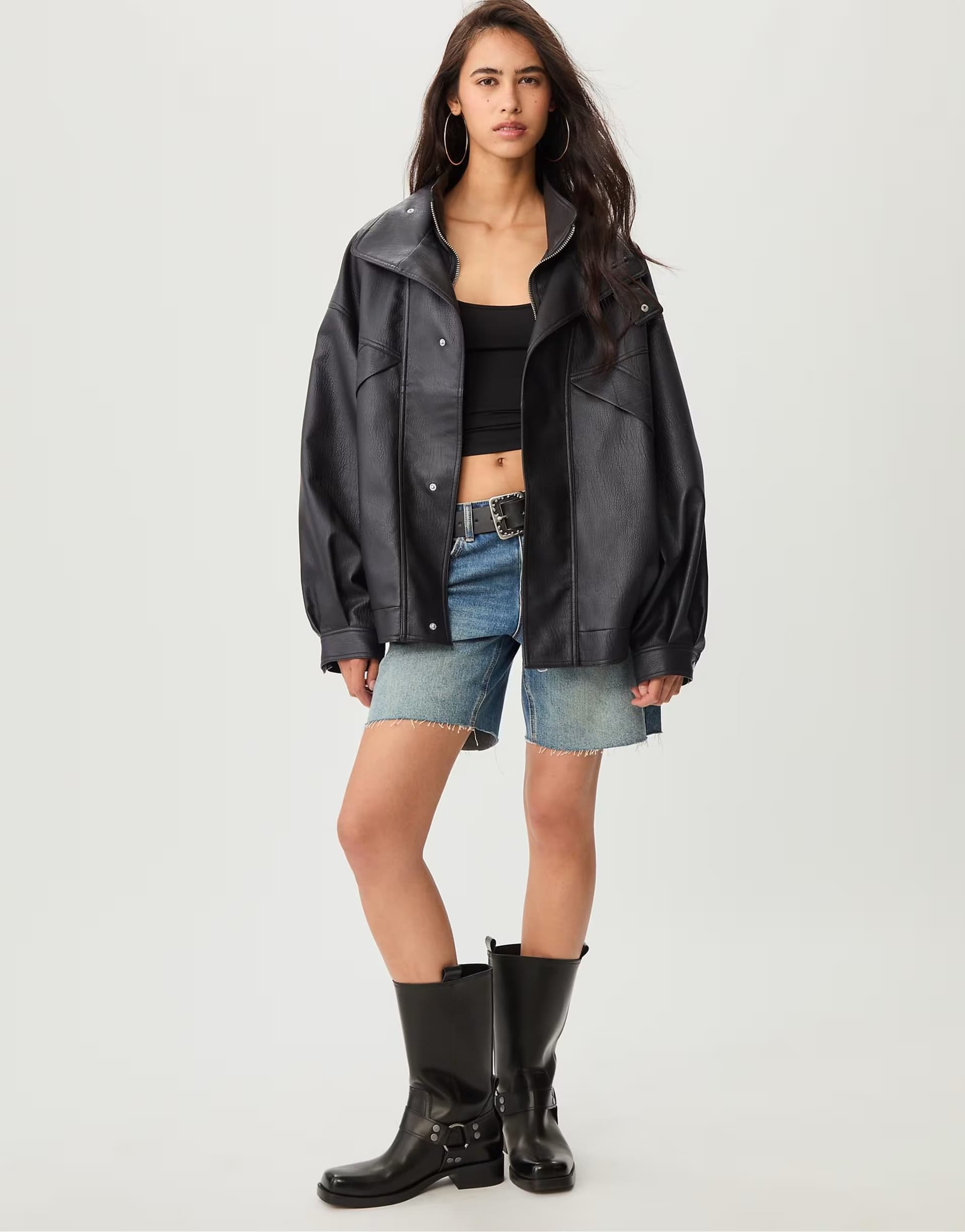 ASOS Stradivarius Oversize faux leather jacket in black