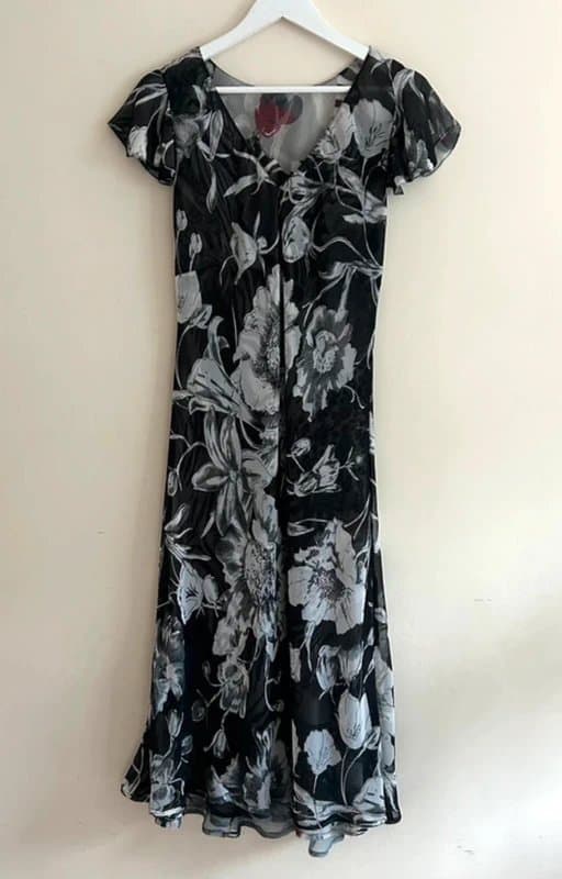 Boho Style 🖤 Reversible Black Floral Zebra Print Dress Midi Summer Sheer Overlay
