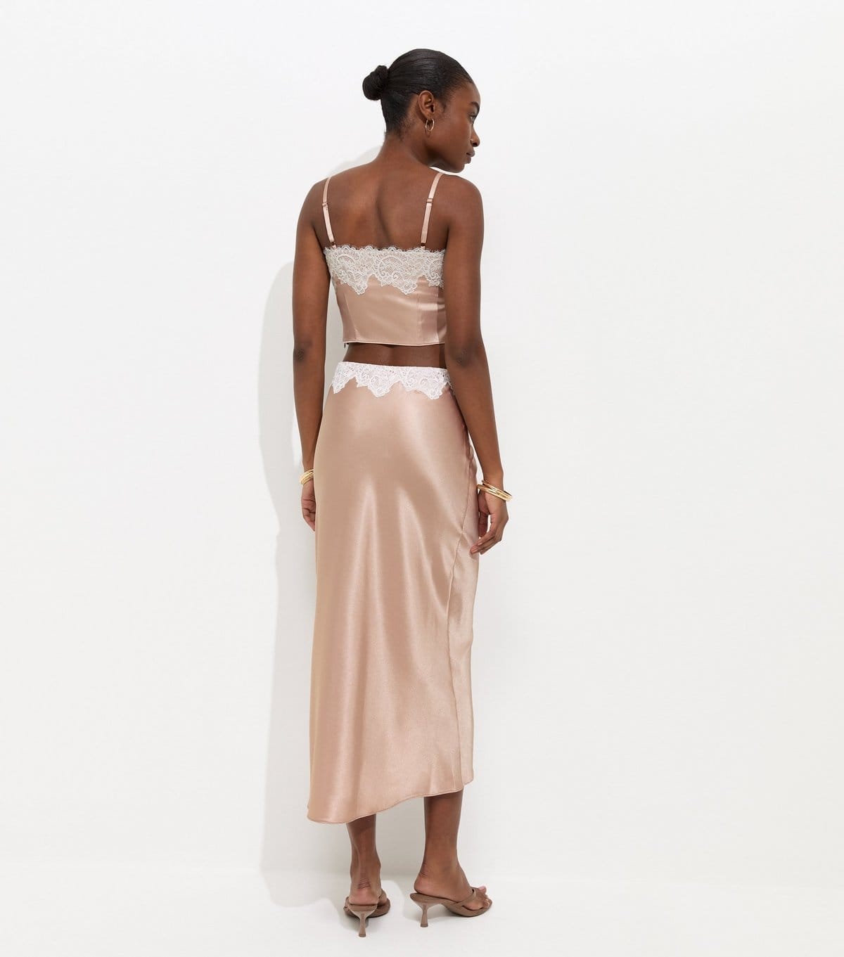 New Look Women's Camel Lace Waist Satin Midi Skirt New Look - 4