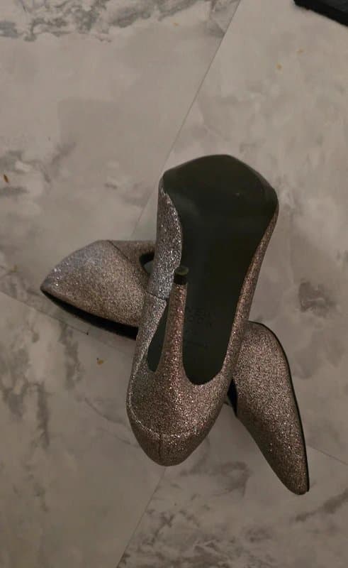 New Look Silver Glitter High Heels Size 41 – New Look Pointed Party Shoes & Clutch