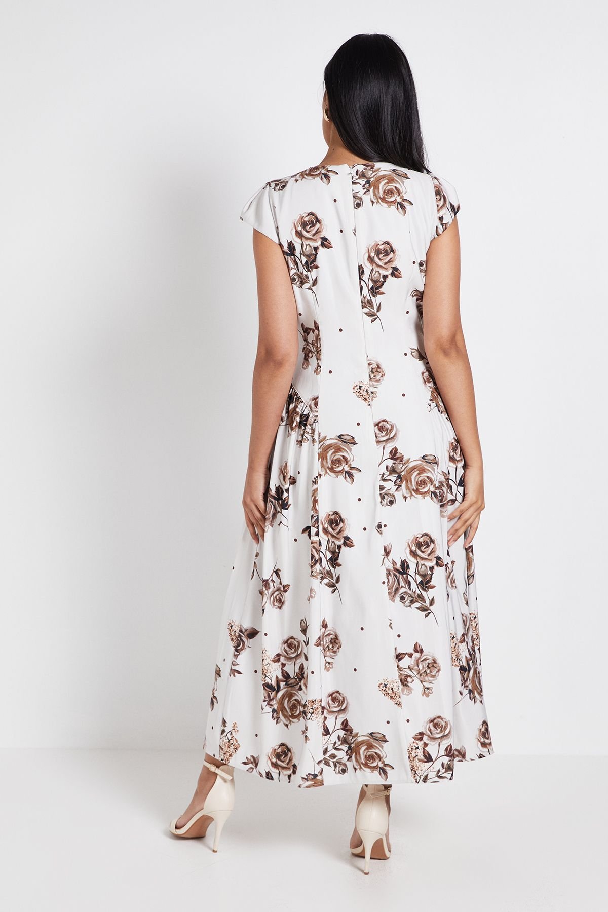 Wallis Wallis Women's Petite Printed Ottoman Twill Cap Sleeve Midi Dress in Chocolate - 3