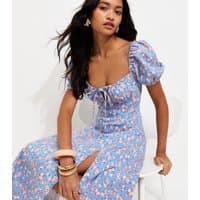 New Look Women's Blue Rose Print Milkmaid Midi Dress New Look