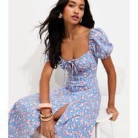 New Look Women's Blue Rose Print Milkmaid Midi Dress New Look - 3