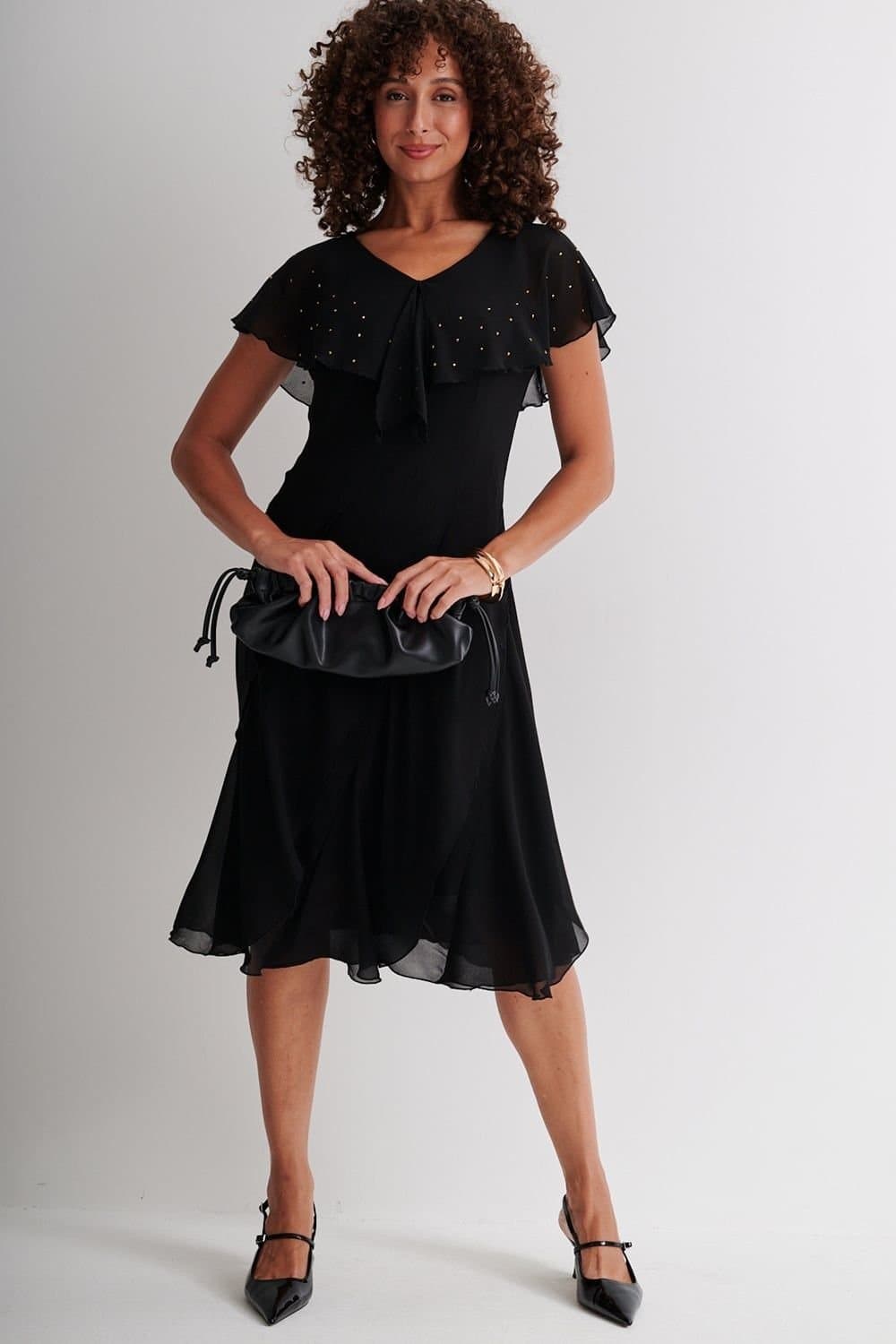 Klass. Klass. Women's Embellished Layered Chiffon Dress in Black