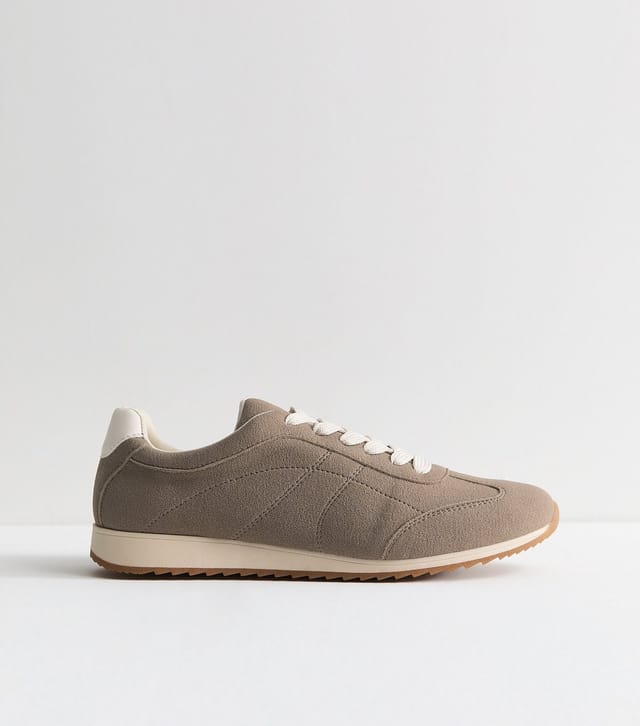New Look Women's Grey Faux Suede Lace Up Trainers Vegan New Look - 3