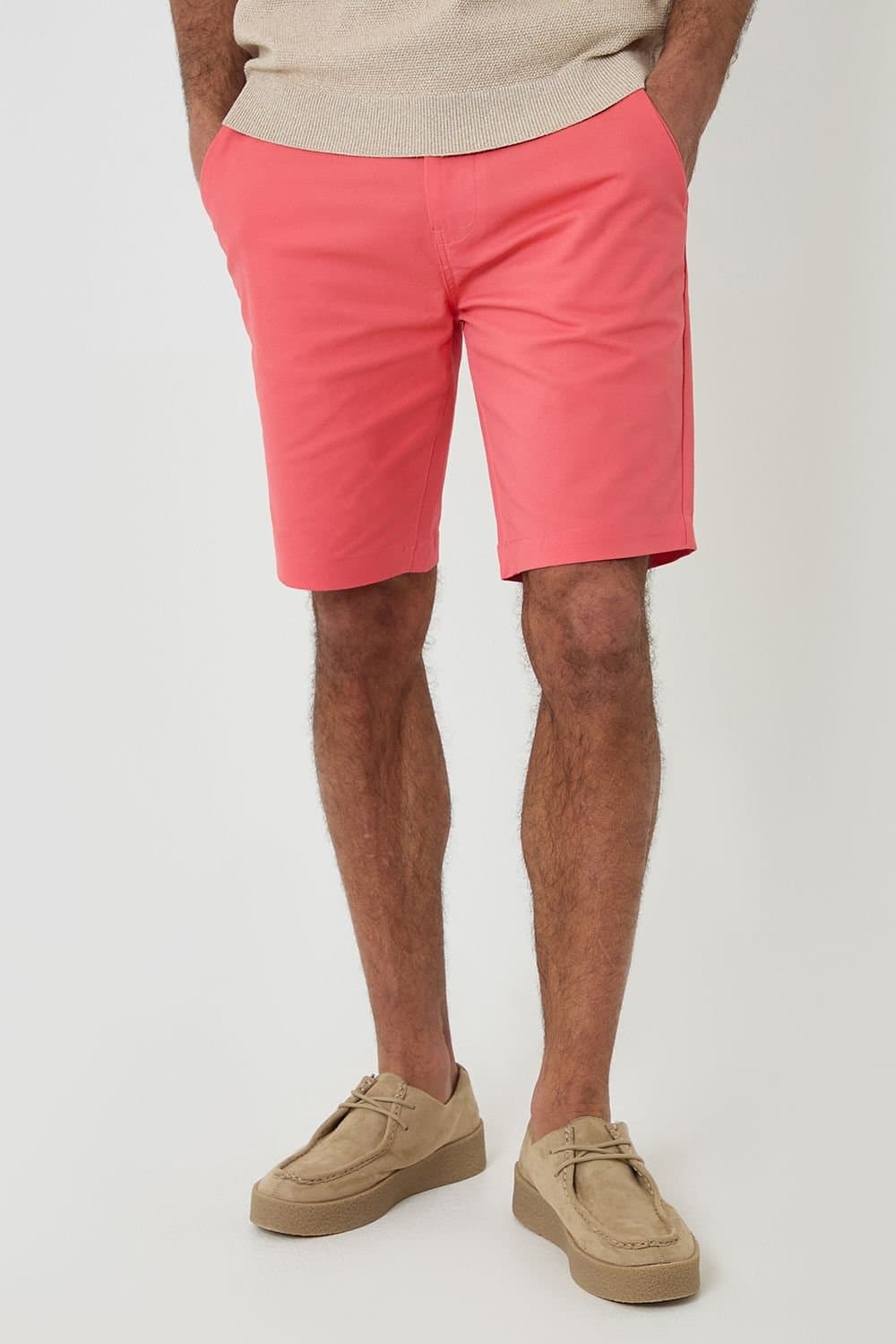 Threadbare Threadbare Men's Cotton Chino Shorts with Woven Belt in Coral