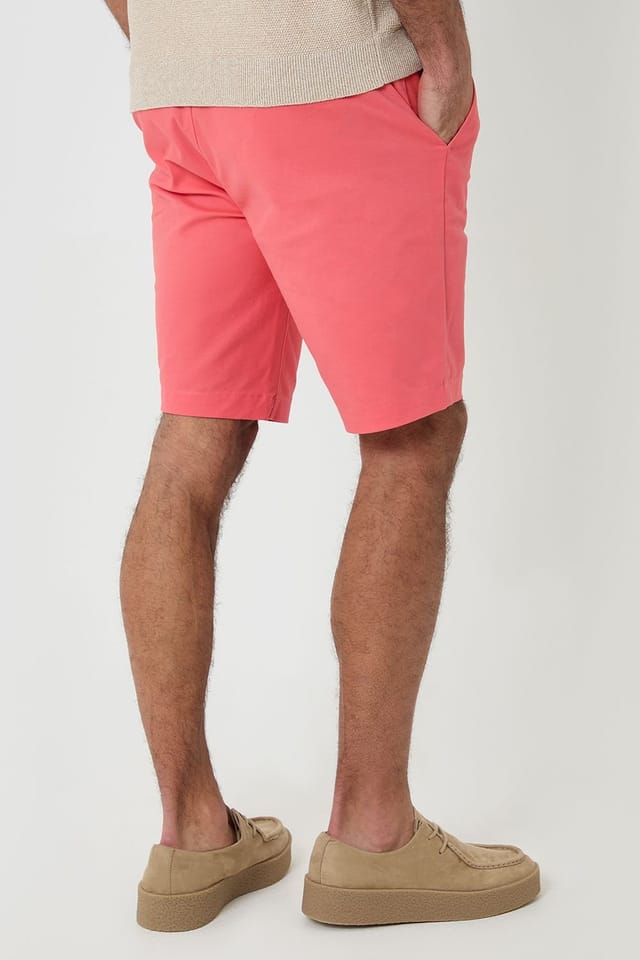 Threadbare Threadbare Men's Cotton Chino Shorts with Woven Belt in Coral - 2