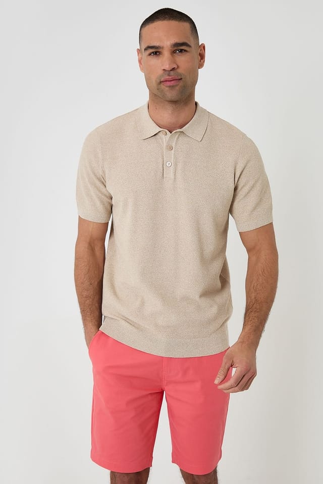 Threadbare Threadbare Men's Cotton Chino Shorts with Woven Belt in Coral - 3