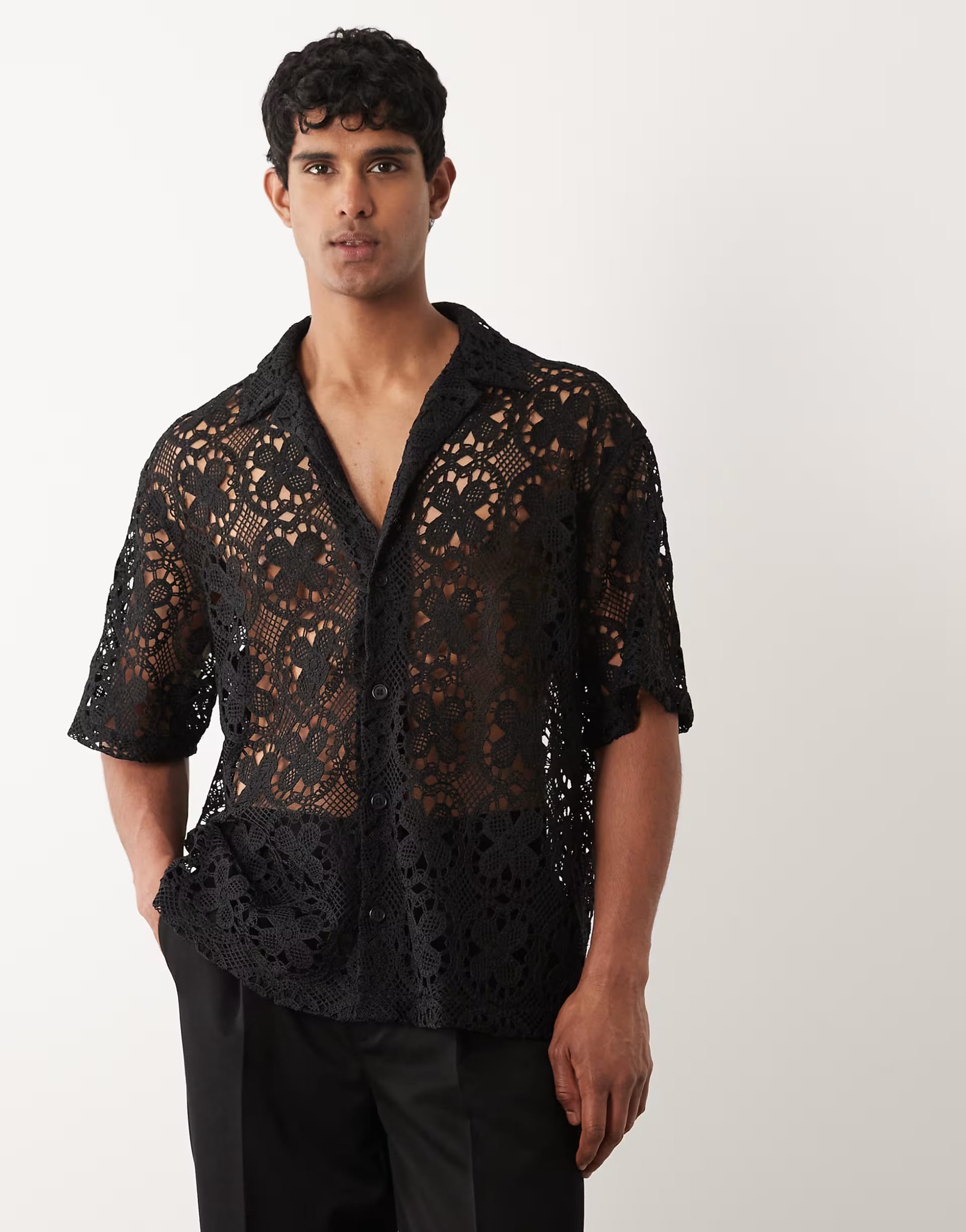 ASOS DESIGN Black Crochet Oversized Shirt