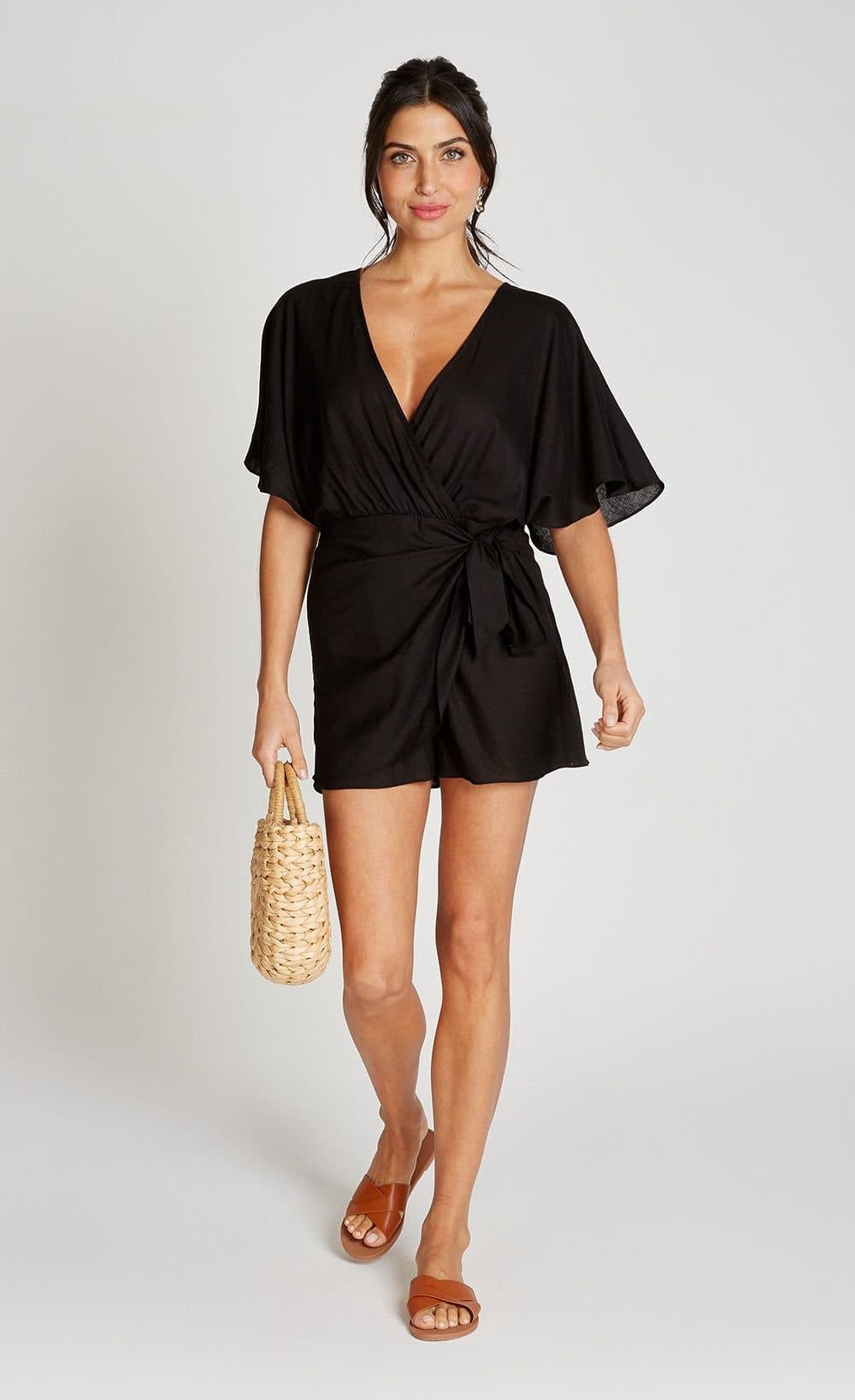 Little Mistress Little Mistress Women's Black Playsuit With Linen