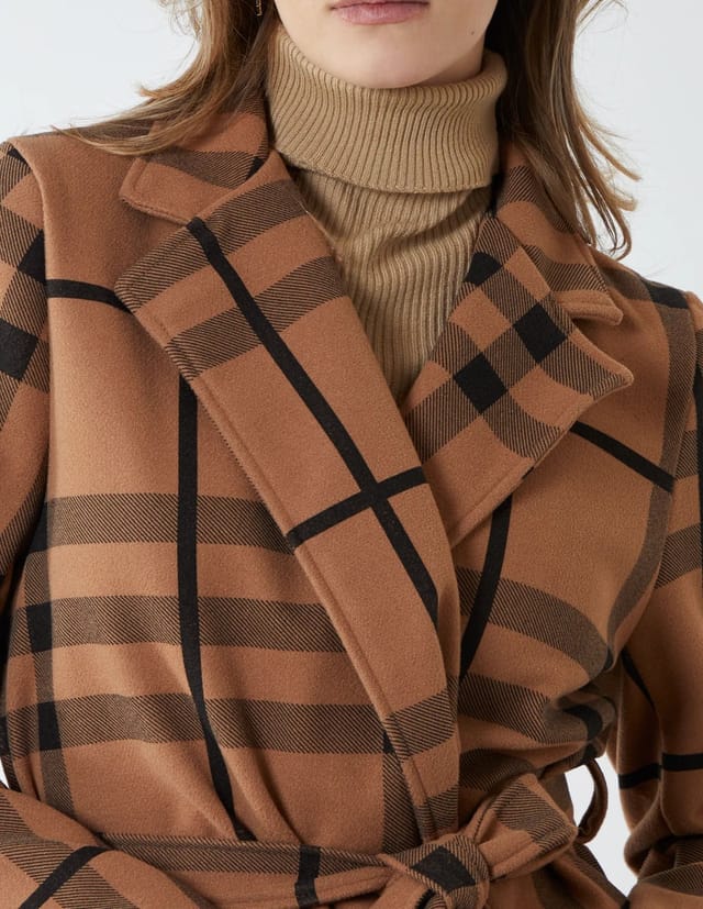 Blue Vanilla Checked Belted 3/4 Length Wrap Coat - 3