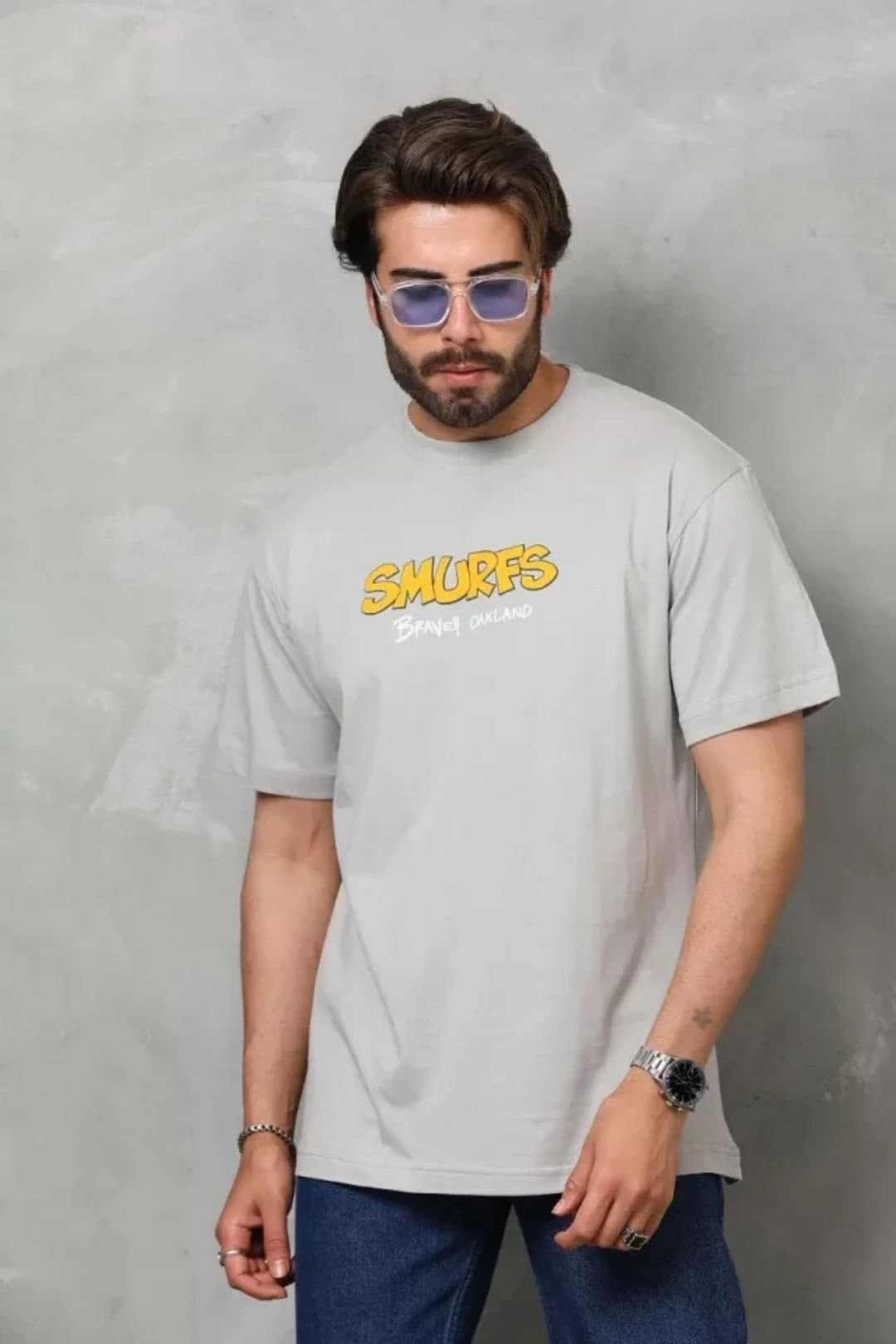Janes Janes Men's Oversized Crew Neck T-Shirt with Back Print in Grey