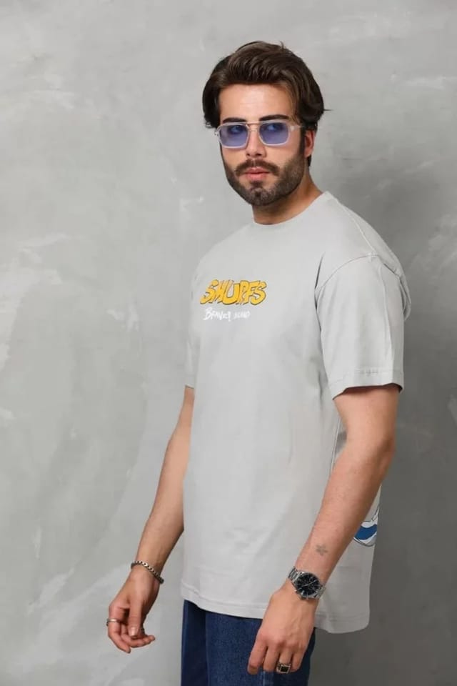 Janes Janes Men's Oversized Crew Neck T-Shirt with Back Print in Grey - 2