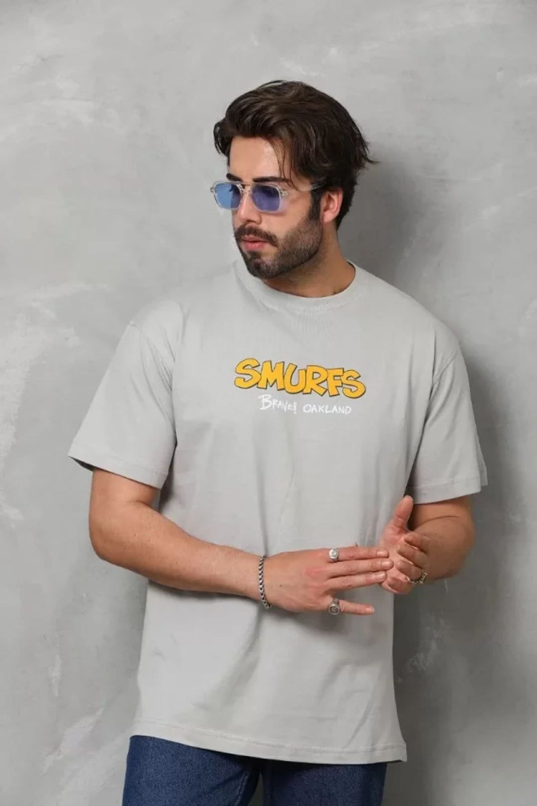 Janes Janes Men's Oversized Crew Neck T-Shirt with Back Print in Grey - 4