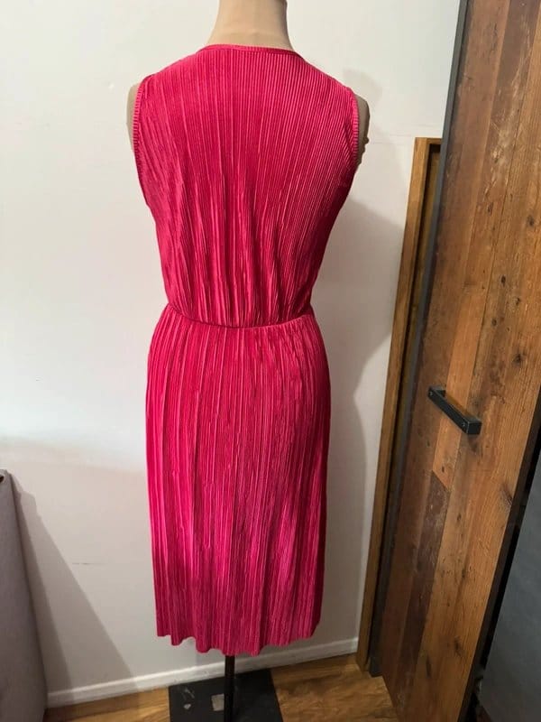 ASOS hot pink midi dress plisse tightly pleated wrap chest fuchsia size 12 - 1