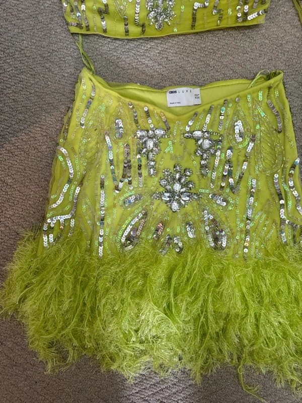 ASOS Asos luxe 2 piece green sequin feathers
