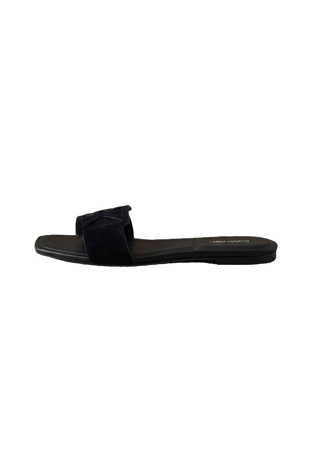 Calvin Klein Calvin Klein Women's Square Flat Sandal Embl Suede Triple Black