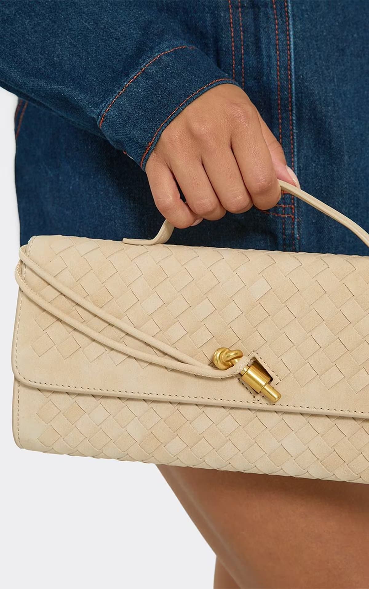 EGO Cosima Woven Detail Rectangle Shaped Clutch Bag In Beige Faux Suede, Women's Size UK 0