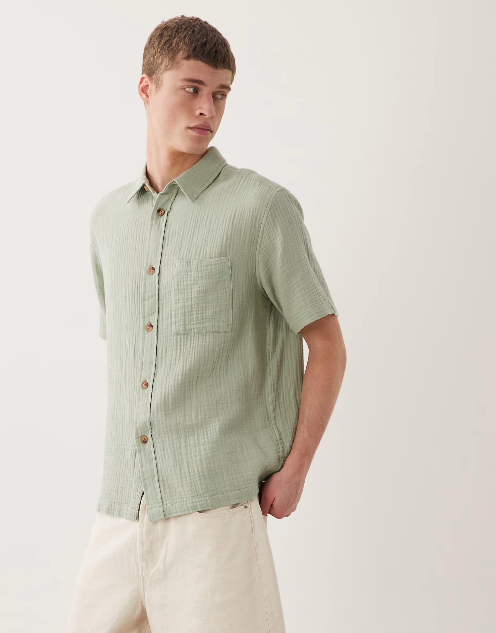 ASOS ASOS DESIGN relaxed cheesecloth shirt in sage green