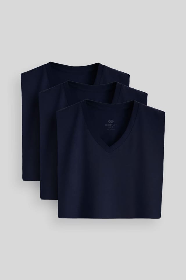 Tommy Life Tommy Life Men's Cotton Elastane V-Neck T-Shirt in Navy - 2